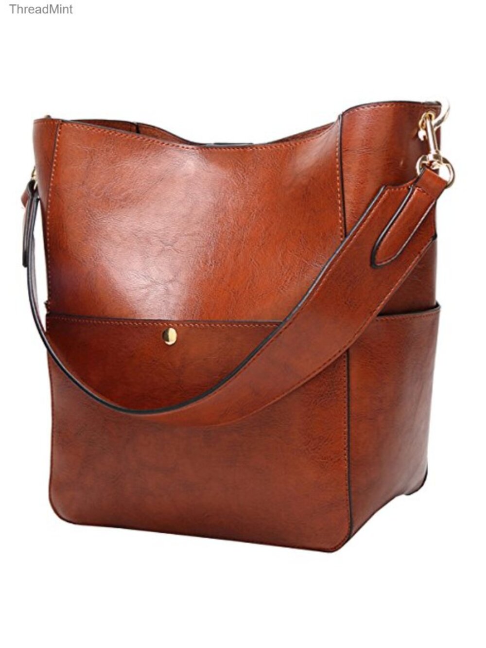 Women's PU Leather Bucket Bag Shoulder Tote Work Satchel